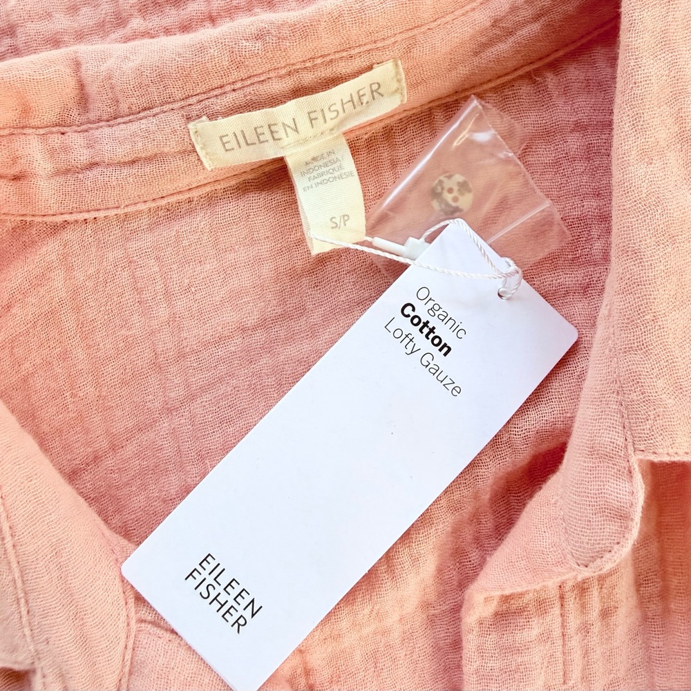 NWT Eileen Fisher Organic Cotton Lofty Gauze Classic Collar Button Shirt Peach S - Picture 11 of 15